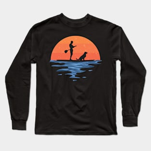 Sunset Stand Up Paddle Dog And Man Long Sleeve T-Shirt